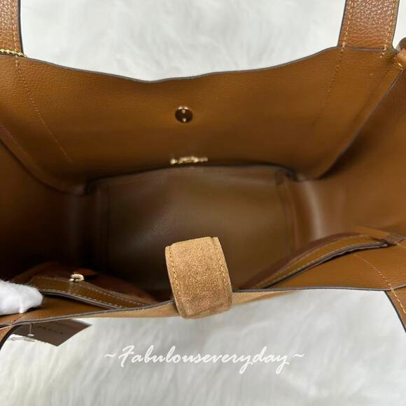 Coach Hadley Turnlock Tote Bag In Suede & Leather Gold/Sienna Brown CCC76 NWT - Picture 9 of 10